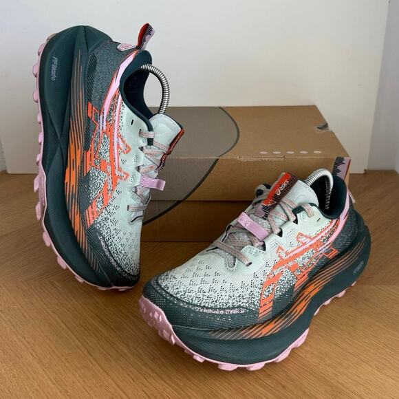 ASICS Shoes - ASICS Trabuco Max 4 Cold Moss/Orange Women Trail Sneakers- SZ 7